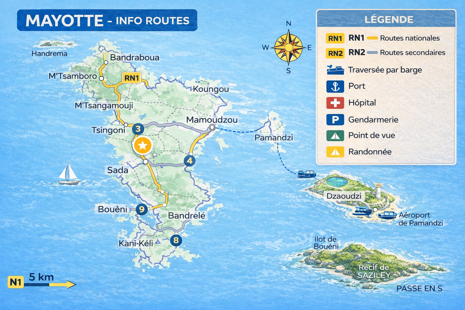 Carte de Mayotte avec points de signalement